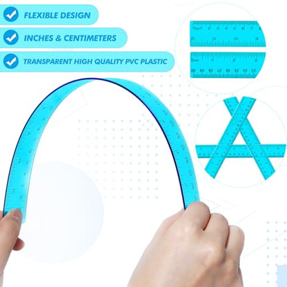 Zonon 2 Pcs 12 Inch Clear Ruler and 6 Inch Plastic Protractor Set, Blue - color: Blue