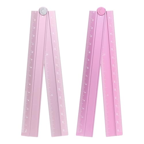 HARFINGTON 2pcs Folding Straight Ruler 30cm Metric Aluminum Alloy Protractor Foldable Angle Ruler Geometric Measure Tool with Angle Line for Architect Artist Office, Pink/Light Pink - color: Pink/Light Pink