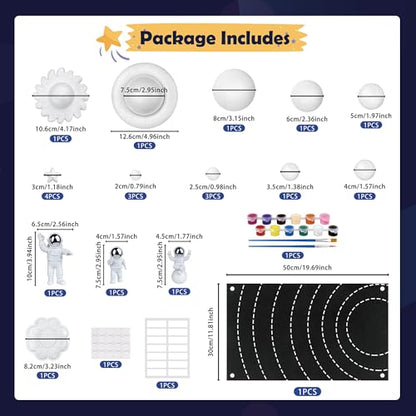 35PCS Solar System Model Kit Foam Ball Kit Includes Color Pigments Palette Spheres Balls Brushes Felt Background Plate Instruction Manual Astronaut Ornament and More