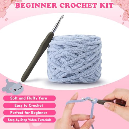 2PCS Kitty Crochet Kit for Beginners Cats Crochet Starter Kit for Adults - color: Gray White Cat