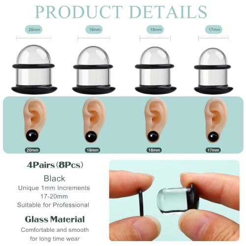 GEMQUEEN 24 Pcs 0.5mm Increments Glass Ear Stretching Kit Hypoallergenic - color: Black, size: 17mm-20mm | 8pcs
