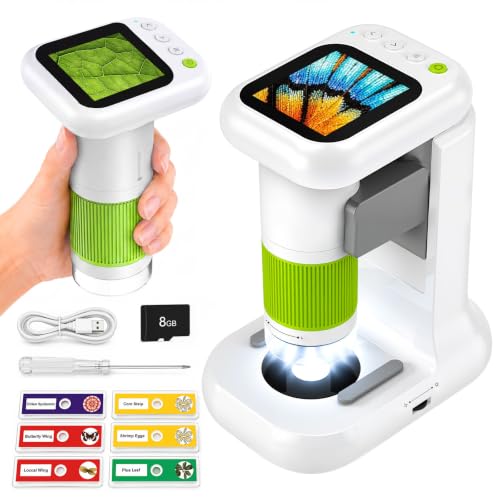 Microscope for Kids with 1080P 2.4" Screen, 2 in 1 Desktop & Handheld