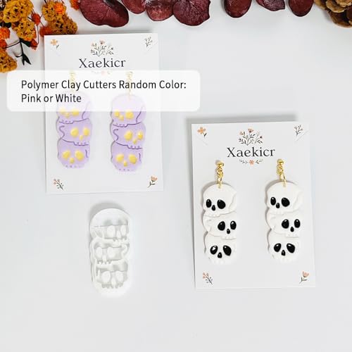 Xaekicr Halloween Skull Polymer Clay Cutters – 3-Stacked Skull Shape Clay Earring Cutters for DIY Jewelry, Polymer Clay Molds, Clay Tools – Halloween Cookie & Earring Making Supplies - color: P color