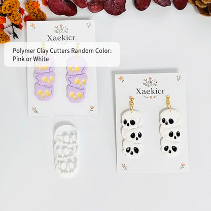 Xaekicr Halloween Skull Polymer Clay Cutters – 3-Stacked Skull Shape Clay Earring Cutters for DIY Jewelry, Polymer Clay Molds, Clay Tools – Halloween Cookie & Earring Making Supplies - color: P color