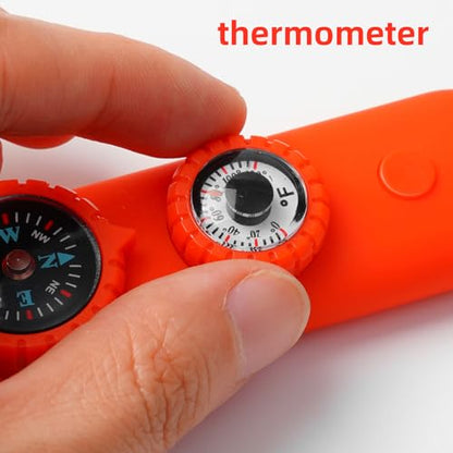 Emergency Survival Safety Whistle，Whistle for Kids with Lanyard,Compass,Thermometer,Ideal for Kayaking, Boating, Hiking, Camping, Climbing - color: Orange