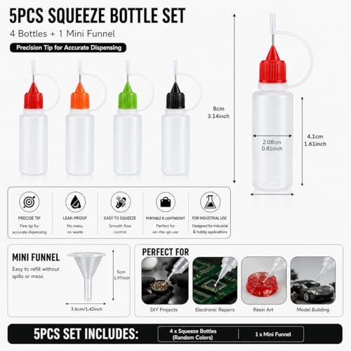 Precision Applicator Bottles Set, 5PCS, 4 x 10ML/0.33oz
