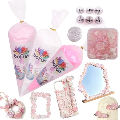 BoFUN Pink Decoden Cream Glue with Charms, Whipped Cream Glue Clay Kit - color: Pink/ Pearl