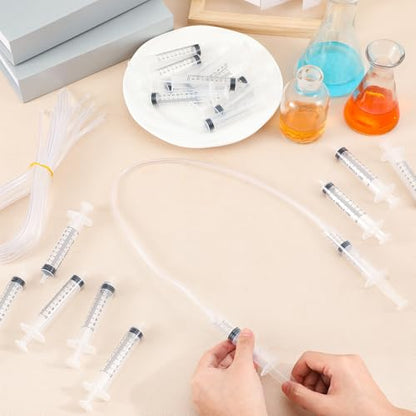 Threlaco 24 Pcs Hydraulic and Pneumatic Kit 10ml Plastic Syringe with 12 Pcs 20in Vinyl Handy Tubing for Science and Engineering Projects for Back to School Classrooms Scientific Labs