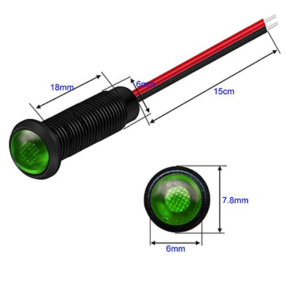 Gebildet 10pcs LED Plastic Indicator Pilot Light AC/DC 12-24V Mounting Hole Size 6mm(Green) - color: green/12-24V/black shell