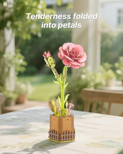 Kaayee 3D Wooden Flower Puzzles Carnation, Wood Flowers Craft for Adults - color: Carnation