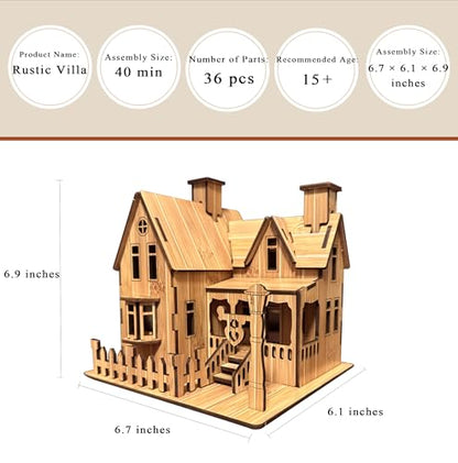 Log Cabin Mini House 3D Wooden Puzzle Building Kit for Adults Teens