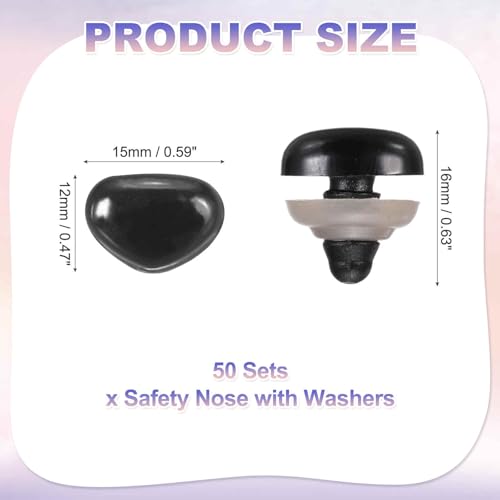 MECCANIXITY 50set 12mm Large Plastic Triangle Safety Noses Black with Washer for Crochet Stuffed Animal Doll Craft Puppet Plush Toy Bear - color: Black, size: 12mm