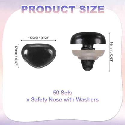 MECCANIXITY 50set 12mm Large Plastic Triangle Safety Noses Black with Washer for Crochet Stuffed Animal Doll Craft Puppet Plush Toy Bear - color: Black, size: 12mm