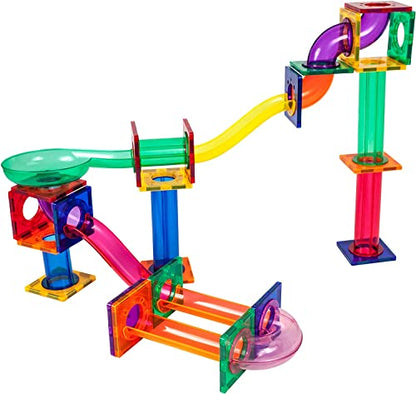 PicassoTiles Solar Powered Space Robot + 50pc Marble Run, 12-in-1 Creative Unique Transformation Renewable Energy Science Experiment DIY Kit, Race Track Toy Play Set, Educational Magnet Construction