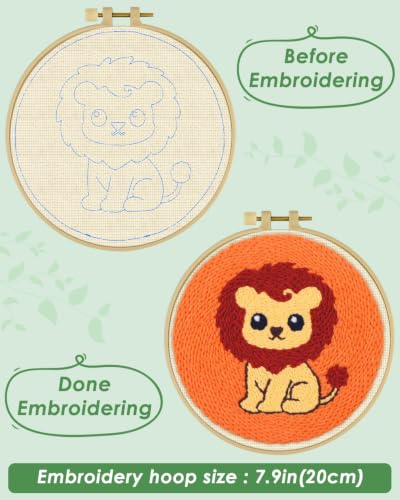 ERKOON Punch Needle Kit Beginners Adults, Zodiac Easy Embroidery Set for Starter Art Craft, Needling Punching Project with Patterns, Tools, Yarns, Hoop, Instruction (Leo) - color: Leo