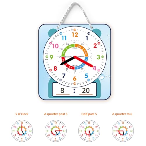 ANCOMEDO Large 12" Magnetic Writable Dry Erase Teaching Clock,Teaching Demonstration Clock for Kids Learning Time with Cute Style for Home School Classroom Supplies(12" x 11") - style: Cute blue-1pack