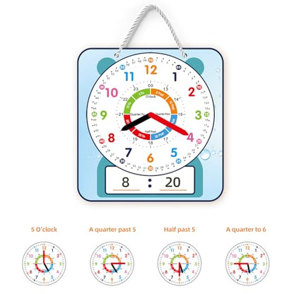 ANCOMEDO Large 12" Magnetic Writable Dry Erase Teaching Clock,Teaching Demonstration Clock for Kids Learning Time with Cute Style for Home School Classroom Supplies(12" x 11") - style: Cute blue-1pack
