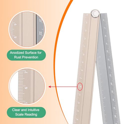 HARFINGTON Folding Straight Ruler 30cm Metric Aluminum Alloy Protractor Foldable Angle Ruler Geometric Measuring Tool with Angle Line for Architects Artists Office, Gold Tone Silver Tone - color: Gold Tone/Silver Tone