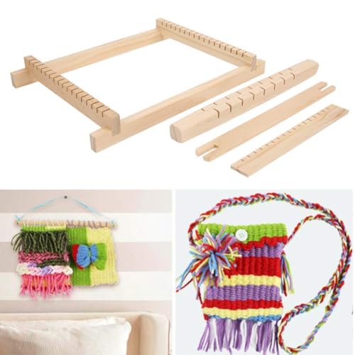 Cyrank 4pcs Weaving Loom Kit, Small Wooden Weaving Loom for Beginners Wooden DIY Rectangle Multi-Craft for Adults Lovers