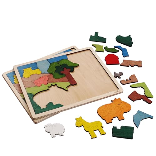 Down on The Farm Wooden Puzzle, 33 Pieces, Endangered Animals, Farm Animals, for Kids Ages 3+ - style: Down on the Farm
