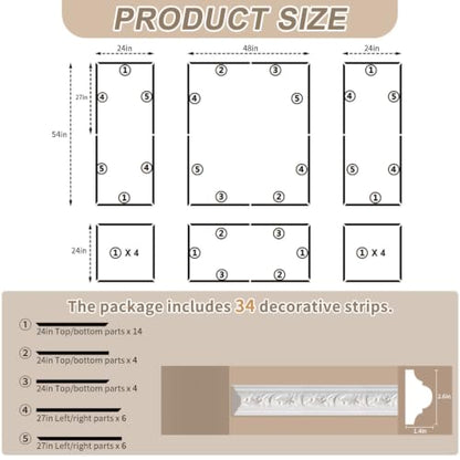 JBER Peel and Stick Wall Molding Kit, 6 Pre-Cut Wainscoting Panels, White - color: White-3 Pack-Bird, size: 78 x 24 in+78 x 48 in
