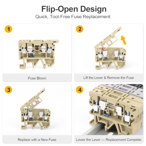 50Pcs DIN Rail Terminal Block Fuse Holder, with Indicator Light - color: Light Green&Gray&Black, size: Terminal Block Kit