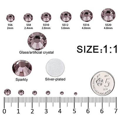 12 Grids 3792pcs Lt.Amethyst Flatback Rhinestones Set for Nail, Art, Crafts, Makeup, Tumblers Glitter Round with Tweezers and Picking Pen(SS6~SS20) - color: Lt.Amethyst