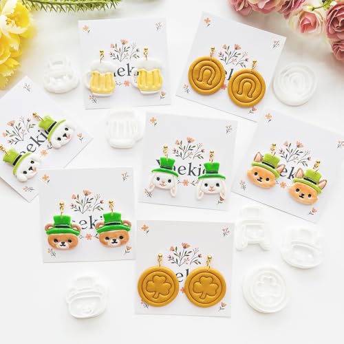 St. Patrick's Day Polymer Clay Cutters Set - 10pcs Sharp & Durable Leprechaun, Horseshoe & Beer Mug Shapes for DIY Earring Jewelry Making, Soft Clay Crafts & Holiday Supplies - color: 2K color