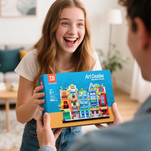 Micro Flower Street Architecture Building Toy for Teens & Adults, City Town House DIY Model, Mini Brick Building Blocks, Home Office Desk Decor, Collectible Display Gift for Men and Women