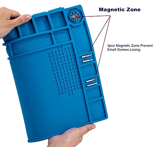 Premium Heat Resistant 932°F Blue Magnetic Repair Work Mat Large Silicone Soldering Mat for Soldering, Electronics, Computer Cellphone Repair, BGA Soldering Gun Iron Workbench Protection