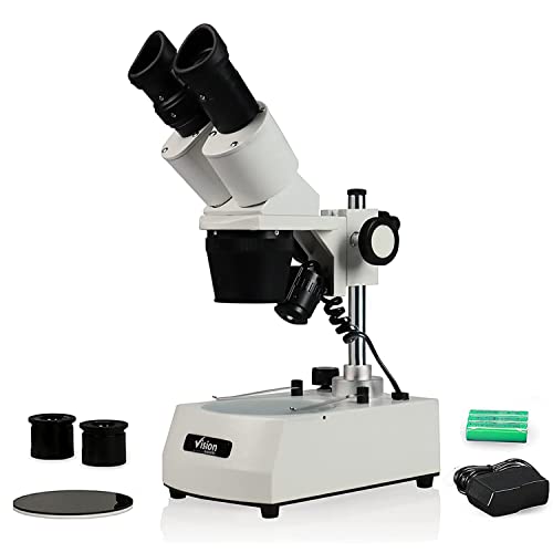 VMS0002-RC-13-ES2 Binocular Stereo Microscope, WF10x and WF20x Eyepieces, 1x and 3X Objectives, 10x, 20x, 30x and 60x Magnification, Rechargeable Battery - style: 1x&3x Objective, WF20x Eyepieces, with Rechargeable Battery