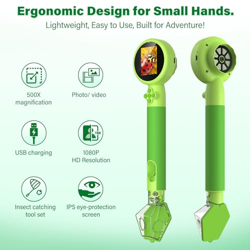 Microscope for Kids with Bug Catcher, 1080P HD Digital Handheld Portable Kids Microscope, 2 in 1 STEM Science Educational Learning Kit Christmas Birthday Gifts Toys for 3-15 Boys & Girls (Green) - color: Bug Catcher & Microscope Kits Green