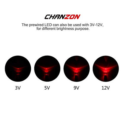 CHANZON 20 pcs Pre-Wired 5mm Red LED Diode Lights (DC 12V) - color: C) Red (20pcs)