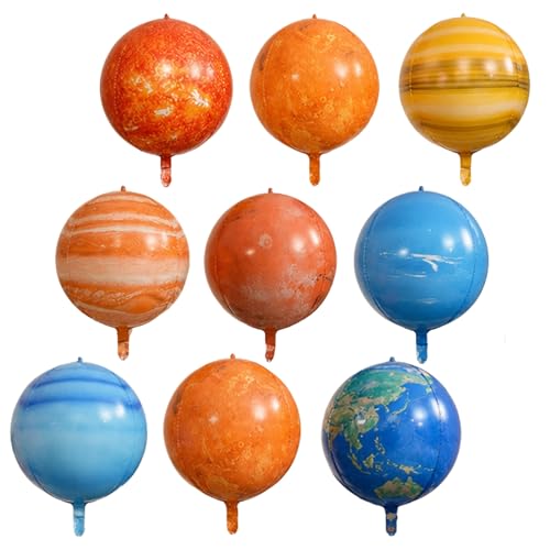 Solar System Balloons Set, Inflatable Planet Balloons with Sun & 8 Planets, Space Party Decorations Hanging Kit, Foil Space Balloons
