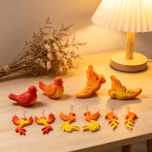 17Pcs Phoenix Polymer Clay Cutters Flame Feather Polymer Cutter for Clay Earrings Making Festival Jewelry DIY - color: Phoenix
