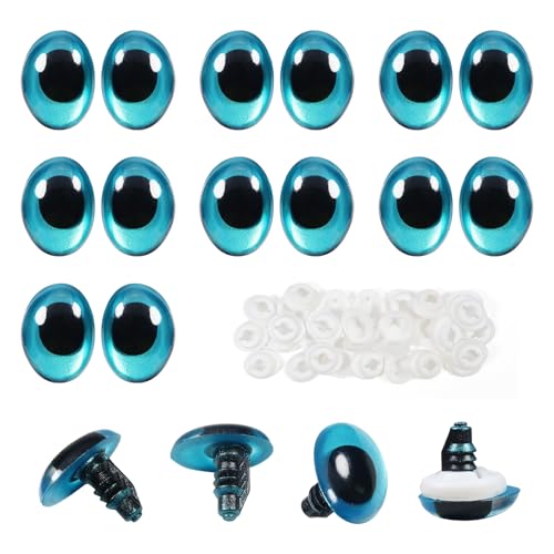 TOAOB 28pcs Plastic Safety Eyes with Washers Blue Oval 13 x 18mm Stuffed Animals Craft Doll Eyes for DIY Amigurumis Crochet Animals Puppet Making - color: Blue