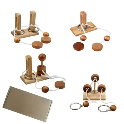 Brain Teaser Puzzle Wooden Threading Rope Loop Puzzle Luban Lock Brain Teaser Game Adult Kids Toy Puzzles for Adults (4) - size: 4