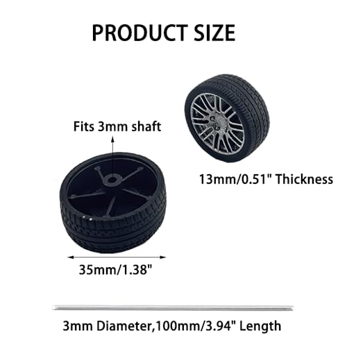 8PCS Toy Car Wheel RC Car Rubber Tire Wheel with Metal Shaft Axles for RC Car Truck DIY Model Toy Building Projects (3x35mm) - style: 3x35mm
