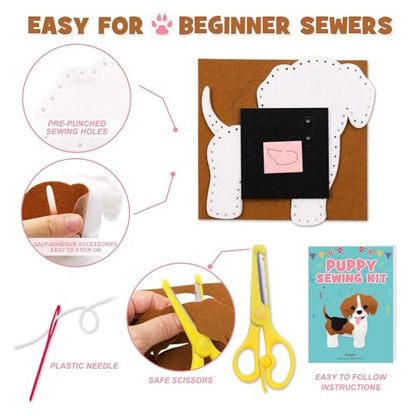 CiyvoLyeen Puppy Sewing Kit for Kids –Fun Plush Toy Sewing for Girls & Boys – DIY Felt Craft Gift Set Ages 7 8 9 10 11 12 - color: Dog-12pPcs