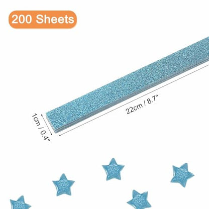 MECCANIXITY 200 Sheets Origami Paper Glitter Stars Papers Sky Blue Fold Paper for Beginner Arts Crafts Projects,0.4 x 8.7 Inch - color: Sky Blue