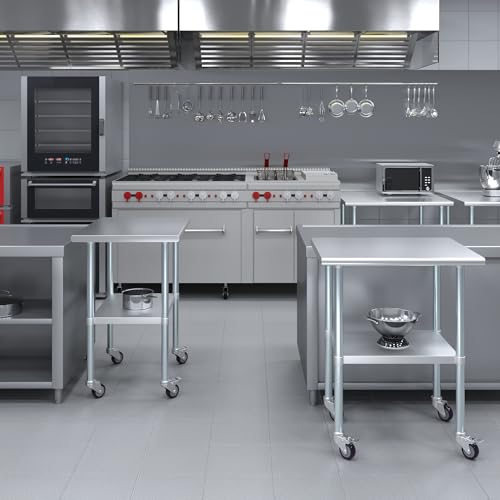 AmGood 24 in. x 30 in. Stainless Steel Work Table with Wheels | Metal Kitchen Food Prep Table | NSF - size: 30 in. Long x 24 in. Deep with Wheels
