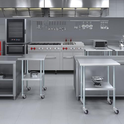 AmGood 24 in. x 30 in. Stainless Steel Work Table with Wheels | Metal Kitchen Food Prep Table | NSF - size: 30 in. Long x 24 in. Deep with Wheels
