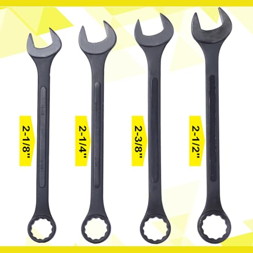 Jumbo Combination Wrench Set, SAE 2-1/8'', 2-1/4'', 2-3/8'', and 2-1/2'' Extra Large 4-Piece Open-End Wrench Set, Storage Bag Included, Black Oxide Finish - color: Sae - 4 Piece
