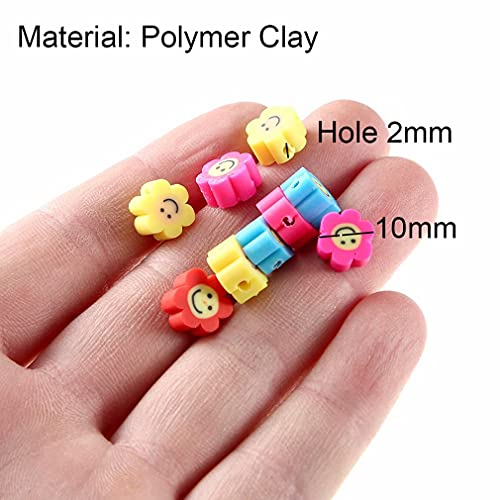 100pcs Mixed Polymer Clay Spacer Beads for Women Jewelry Making DIY Bracelet Necklace Hair Clip Accessories (Smile Face Flower) - color: Colorful Flower Face