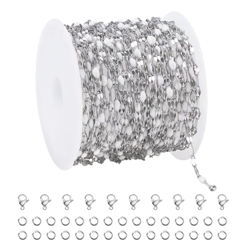 UMAOKANG White Enamel Chain for Jewelry Making Stainless Steel Lip Chains - color: Steel-White