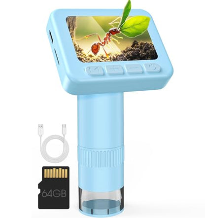 IMICHI Microscope for Kids 50X-1000X - 2 inch IPS HD Screen, 32GB Storage Card, 1080P Video, 2-Hour Battery Life, Easy Carry, Slides Included - Perfect Science Kit Gift for Kids Ages 8-12 Blue - color: Blue