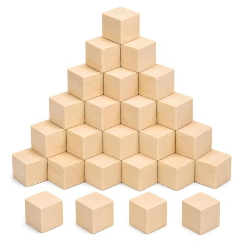 32 Pack Unfinished Wood Blocks 1.5 Inch Solid Wood Cubes for Crafts - size: 1.5 Inch-32Pcs