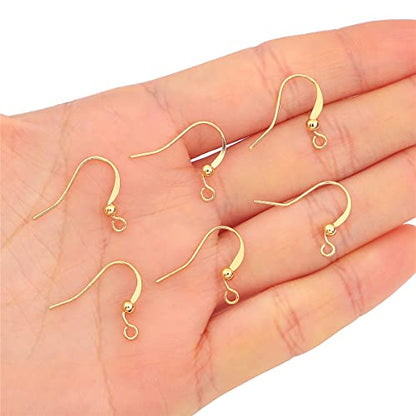 BEADIA 18K Gold Plated Earring Hooks 16x16mm 80pcs with Beads for Jewelry Making Findings - size: Hooks 3# 16x16mm
