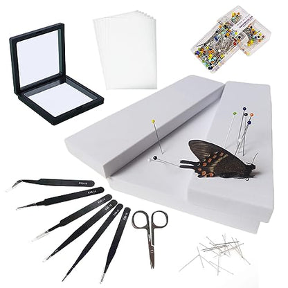 Butterfly Specimen Kit Includes pins, mounting Board, Spreading Tools, Display case, Labels, Forceps, Preserving and showcasing Butterfly specimens. (Insect Specimen Tools Kit)