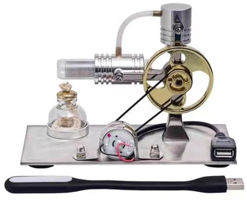 Hot Air Stirling Engine Motor Model,Stirling Engine Kit, Single-Cylinder Metal External Combustion Engine Motor,DIY Hot Air Engine Gift of Air for Adults Desktop (Silver) - color: Silver